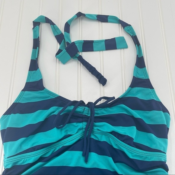 A Pea In The Pod Green and Navy Blue Stripped Halter Style Bikini Size Small - Picture 5 of 13